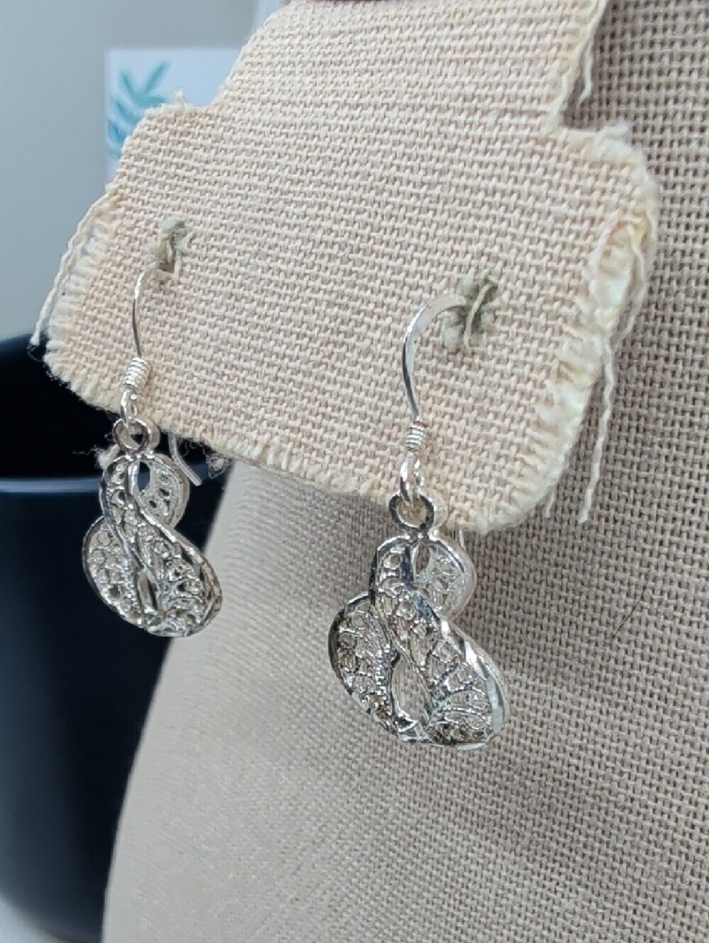 Vintage Sterling Silver 925 Filigree Lace Drop Earrings Dangle Art Nouveau - Picture 15 of 17